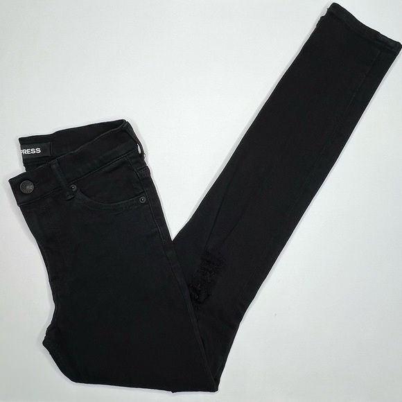 Express Black High Waisted/Rise Rip Knee Women Stretch Leggings Jeans Size 0/25 - Picture 1 of 11